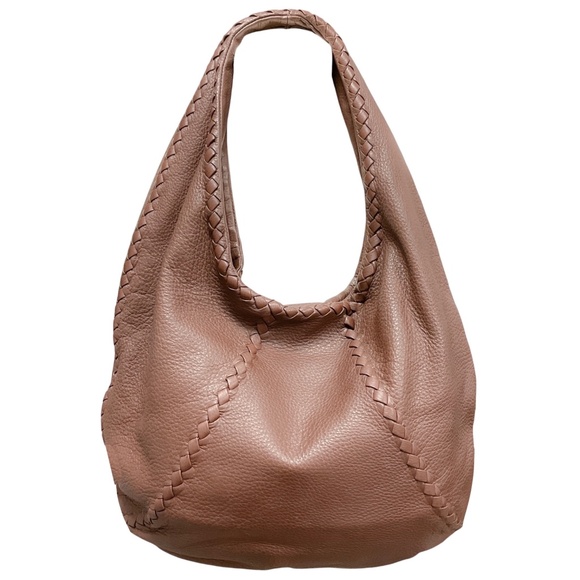 BOTTEGA VENETA BROWN INTRECCIATO WOVEN DETAIL GRAINED LEATHER HOBO SHOULDER BAG - Picture 1 of 14